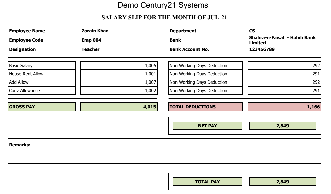 Printed salary slip produced by LedgerDot